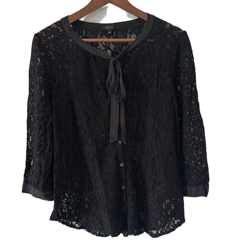 T. Babaton Aritzia Black sheer lace blouse